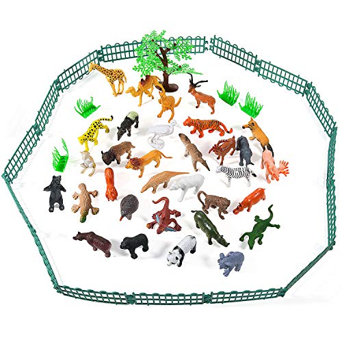 Juego de 55 Figuras de Animales Salvajes de la Selva, Juguetes de Animales, Favoritos de Fiesta de Animales de Mundo Zoológico para Chicos, Conjunto de Juguetes de Animales de Granja Pequeños Bosque