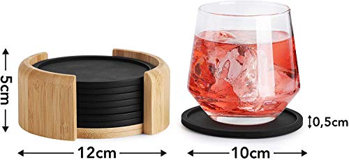 Juego de 8 posavasos redondos de goma para vasos, incluye caja I, color gris oscuro para bebidas, tazas, bar, cristal I Premium