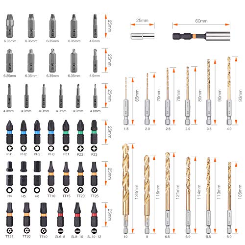 Juego de Brocas TACKLIFE DDS02 50 Puntas Profesional, 20 Puntas, 16 Extractor de Tornillo, 12 Broca Helicoidal, 1 Portapunta Magnética, 1 ADP, Adecuado para Una Variedad de Lugares