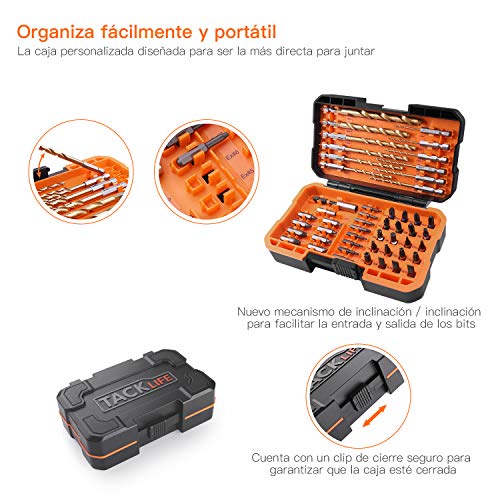 Juego de Brocas TACKLIFE DDS02 50 Puntas Profesional, 20 Puntas, 16 Extractor de Tornillo, 12 Broca Helicoidal, 1 Portapunta Magnética, 1 ADP, Adecuado para Una Variedad de Lugares