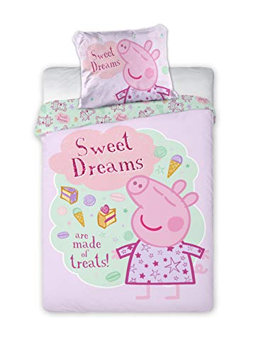 Juego de cama infantil de Peppa Pig (2 piezas, 100 % algodón, 40 x 60 cm + 100 x 135 cm, con cremallera), rosa