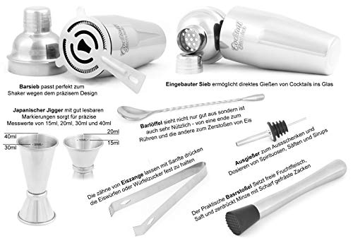 Juego de coctelera de cócteles prémium de CocktailMeister para profesionales, juego de cócteles, ideal para el hogar o el bar