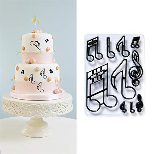 Juego de cortadores de galletas, guitarra baja Notas musicales Fondant Cortadores de galletas para bricolaje Pastel para hornear Fondant Sugarcraft Pastelería Utensilios para hornear Decoración （10pcs