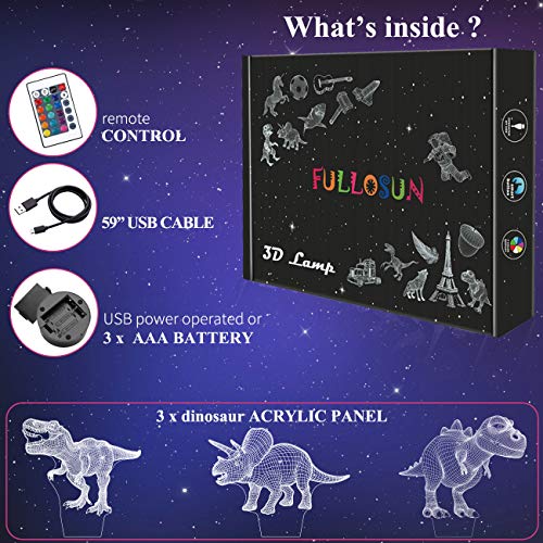 Juego de dinosaurios, 3 unidades, luz nocturna 3D, 16 colores cambiantes, luces nocturnas para niños con mando a distancia, regalo de cumpleaños T Rex para niños a partir de 2 años, 3 4 5 6 años