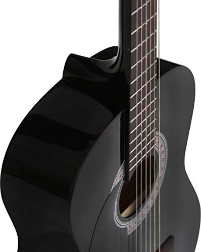 Juego de guitarra infantil clásica con cuerdas de nailon, para zurdos, tamaño 3/4 (91,44 cm), negra