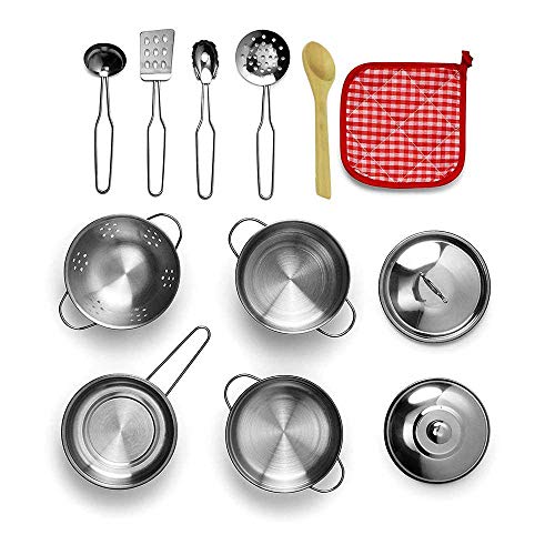 Juego de ollas y sartenes de cocina Teepao, juego de cocina para niños con acero inoxidable, utensilios de cocina para juegos de cocina