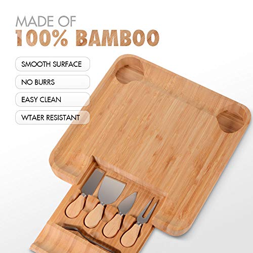 Juego de platos de bambú para queso, cajón oculto para cubiertos, 2 cuencos de cerámica para poner esparcidas, regalo de calentamiento de casa y bandeja de comida perfecta para fiestas, cenas, picnics