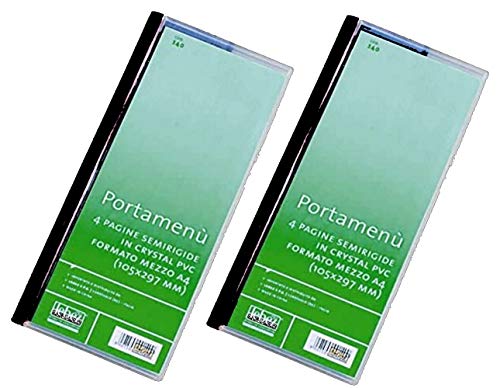 Juego de portamenús – 4 páginas semirrígidas de cristal PVC cad. - Tamaño medio A4 (105 x 297 mm), color Bordo Nero - 2 Pezzi