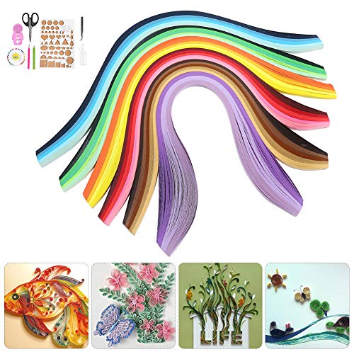 Juego de quilling de papel con pinzas, medidor de curvas, tijeras, bolígrafo de papel de cabeza larga y quilling, botella dispensadora, pasador de perlas, plantilla, dibujo lineal de borrador