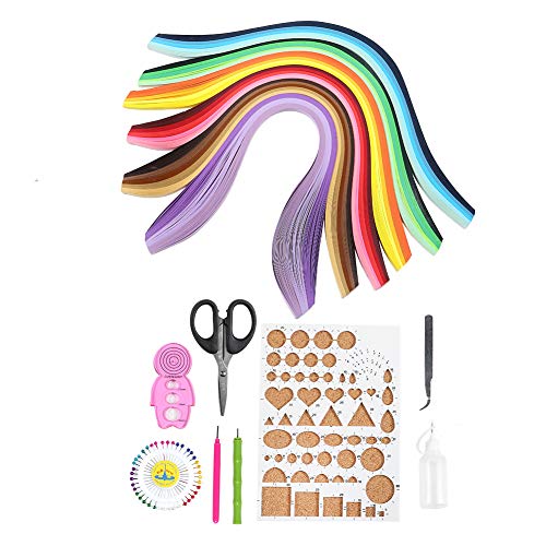 Juego de quilling de papel con pinzas, medidor de curvas, tijeras, bolígrafo de papel de cabeza larga y quilling, botella dispensadora, pasador de perlas, plantilla, dibujo lineal de borrador