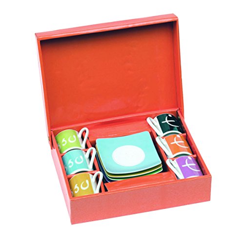 Juego de tazas de café espresso de porcelana, 6 tazas y 6 platos. Tamaño: 24 x 20,5 x 6 cm.