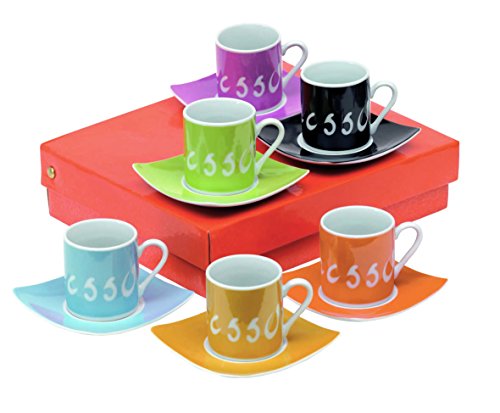 Juego de tazas de café espresso de porcelana, 6 tazas y 6 platos. Tamaño: 24 x 20,5 x 6 cm.