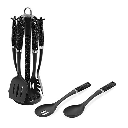 Juego de utensilios de 6 piezas Blackmoor Home 66779 | Antirayaduras y resistentes al calor | Plástico sin BPA | Dispensador de utensilios de cocina que ahorra espacio, vibrante y moderno | Negro