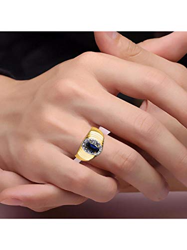 Juego y Natural Oval Azul zafiro anillo de diamante en chapado en oro amarillo de tuerca de plata