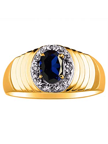 Juego y Natural Oval Azul zafiro anillo de diamante en chapado en oro amarillo de tuerca de plata