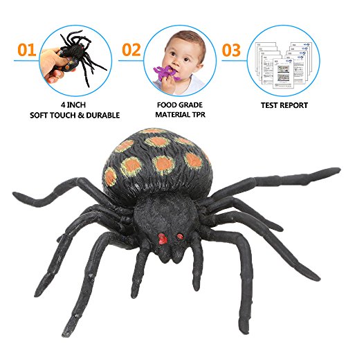 Juguetes de Araña Negra de Goma de 5 pulgadas (8 paquetes),super elasticidad. Favoritos para la Mascarada de Halloween Horripilante del Mundo Zoológico: Bromas Práctica Nuevas, Viuda Negra