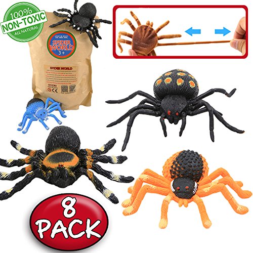 Juguetes de Araña Negra de Goma de 5 pulgadas (8 paquetes),super elasticidad. Favoritos para la Mascarada de Halloween Horripilante del Mundo Zoológico: Bromas Práctica Nuevas, Viuda Negra