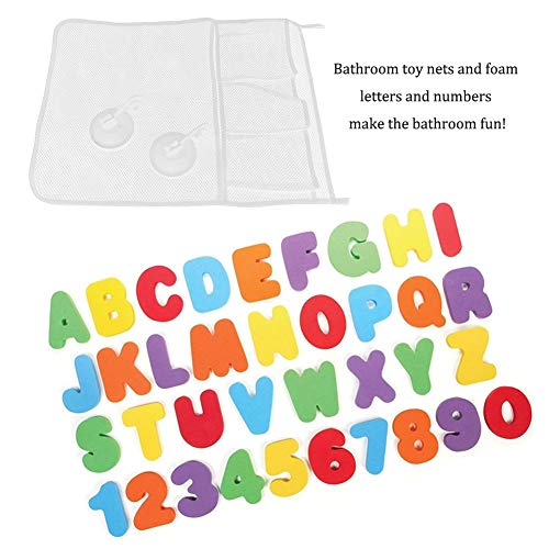 Juguetes para el Baño-Letras y Números+Juguetes de Sonido Toy Diverdidos Lindos para Agua Piscina Baño,Goma Flotante Floating Baby Bath Toys con baño Sucker Mesh Bolsa de Almacenamiento para bebés