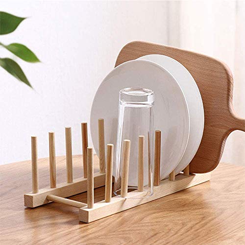 junao 2 Paquetes Bambú Placa Soporte Escurridor, Soporte de Plato de Bambú de Madera, para Tazón, Taza, Escurridor de Plato para Cortar Platos, CD, Vajilla, Libro (2 Tamaños)