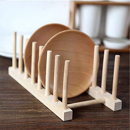 junao 2 Paquetes Bambú Placa Soporte Escurridor, Soporte de Plato de Bambú de Madera, para Tazón, Taza, Escurridor de Plato para Cortar Platos, CD, Vajilla, Libro (2 Tamaños)