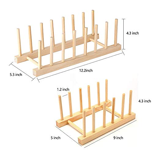 junao 2 Paquetes Bambú Placa Soporte Escurridor, Soporte de Plato de Bambú de Madera, para Tazón, Taza, Escurridor de Plato para Cortar Platos, CD, Vajilla, Libro (2 Tamaños)