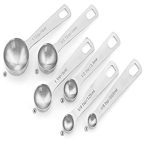 JUNSHUO Juego de 6 cucharas medidoras de acero inoxidable para ingredientes secos y líquidos, Cucharas Medidoras Herramientas de Cocina Cucharas Inoxidable de,aptas para el hogar, cocina, hornear.