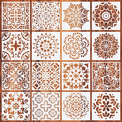 Jurxy 16 unidades de plantillas de dibujo de mandala reutilizables para pintar con puntos herramientas de pintura geométrica pintura sobre madera de aerógrafo rocas y paredes arte 6 pulgadas Estilo 4