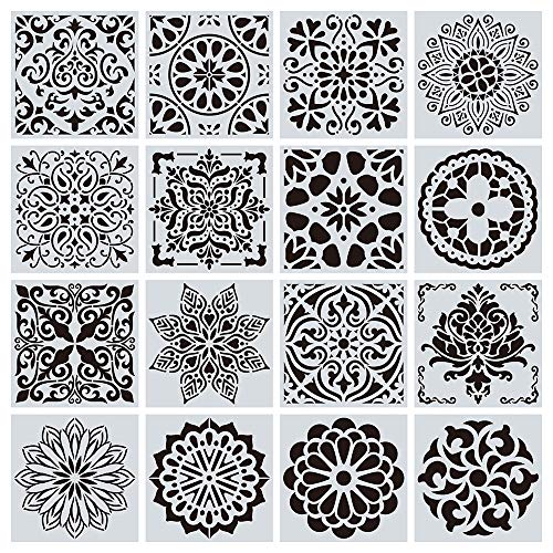 Jurxy 16 unidades de plantillas de dibujo de mandala reutilizables para pintar con puntos herramientas de pintura geométrica pintura sobre madera de aerógrafo rocas y paredes arte 6 pulgadas Estilo 3