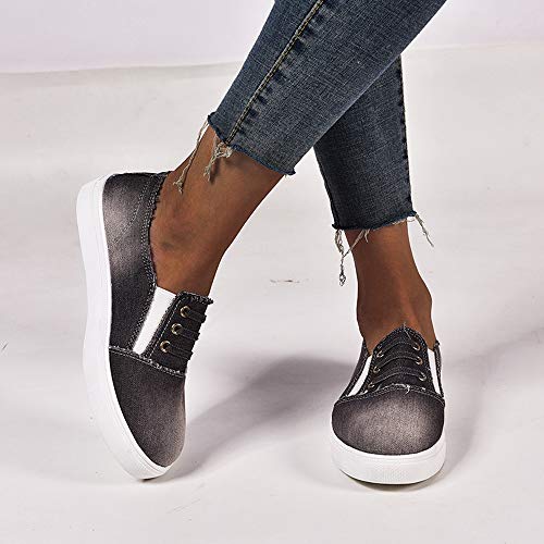 JXILY Liviano Sneakers Zapatos de Lona Zapatos Holgados de Mujer Denim Lavado un Pedal Zapatos Perezosos Zapatillas de Deporte de Mujer Casual,Gris,36