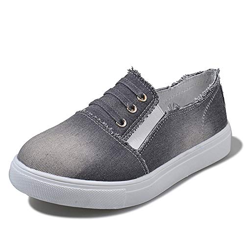 JXILY Liviano Sneakers Zapatos de Lona Zapatos Holgados de Mujer Denim Lavado un Pedal Zapatos Perezosos Zapatillas de Deporte de Mujer Casual,Gris,36