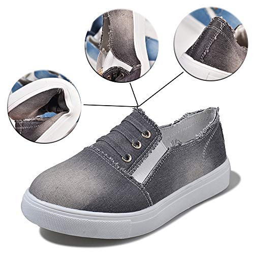 JXILY Liviano Sneakers Zapatos de Lona Zapatos Holgados de Mujer Denim Lavado un Pedal Zapatos Perezosos Zapatillas de Deporte de Mujer Casual,Gris,36