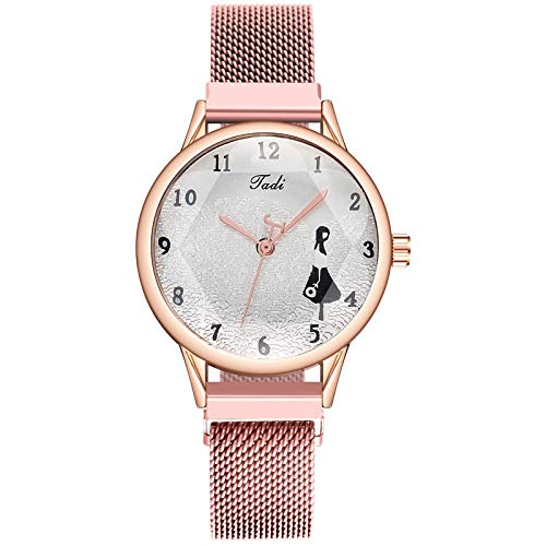 JZDH Relojes de Las Mujeres Vidrio Esmerilado Rombo Patrón De La Muchacha El Reloj Femenino Reloj De Cuarzo Ocasional Creativa Señora Reloj (Color : Pink+middot;)