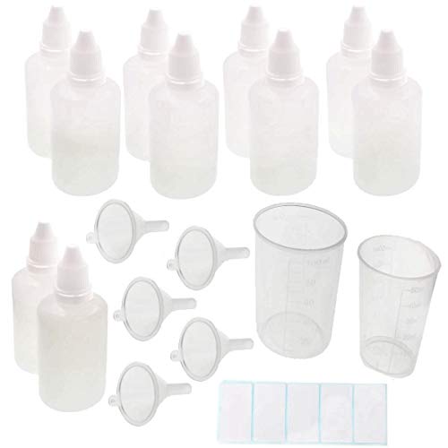 JZK 10 x Botes cuentagotas plástico Botellas cuentagotas 50ml con Vaso medidor, pipetas, embudos y frascos cuentagotas para líquidos esencias Aromas