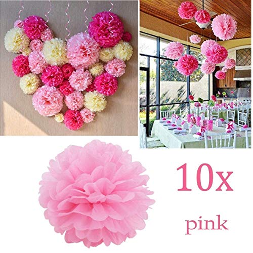 JZK 10 x Rosa flores de papeles pompones 25 cm decoraciones de comunión para boda cumpleaños fiesta halloween navidad pom pom pon pon pompom