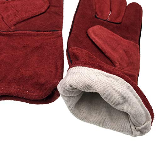 JZK Guantes de Soldador Resistentes al Calor, Guantes para Barbacoa Horno Soldadura Parrilla microondas Estufa Chimenea, Guantes soldar Largos Cuero