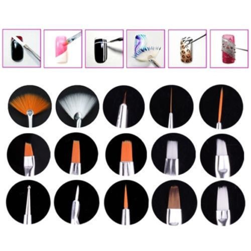 JZK Set de 20 pinceles uñas gel profesionales para diseño de uñas, cepillos uñas punzones para decoración de uñas pintura patrón puntos trabajo detalle, con bolso negro