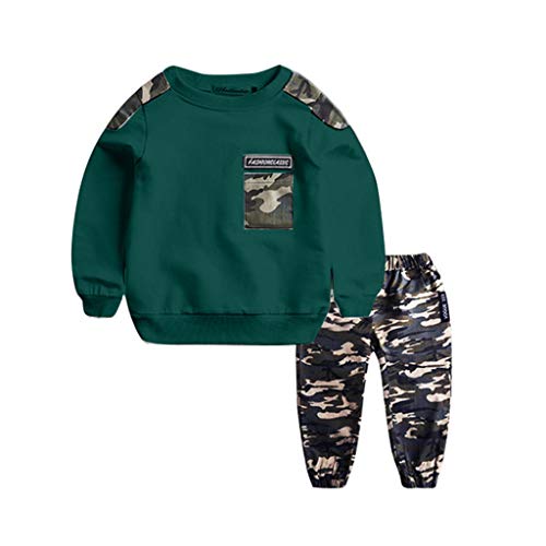 K-Youth Chandal Bebe Niño Conjuntos Bebe Niño Deportivas Ropa Bebé Niño Invierno Traje Bautizo Niños Chico Tumblr Sudadera de Manga Larga Niño Ceremonia + Pantalones de Camuflaje (Verde, 4-5 años)