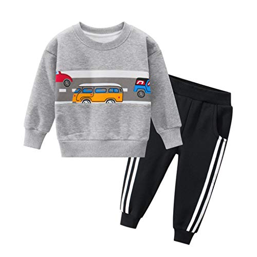 K-youth Chandal Bebe Niño Sudadera Conjuntos Bebe Niño Navidad Conjunto Chandal Niño Invierno Ropa Bebé Recien Nacido Niña Bautizo Otoño Camisetas Niñas Tops Niños Unisex + Pantalones (Gris, 3-4 años)