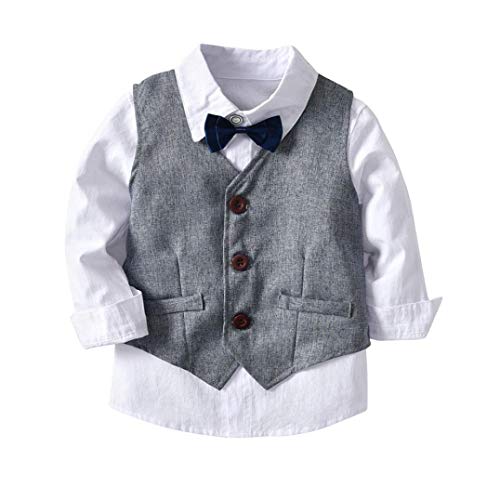 K-youth Conjunto de Cuatro Piezas para Bebé Niño 1-4 Años Ropa Niño y Niña Gentleman Camisa de Manga Larga Bowtie + Chaqueta + Pantalones Traje de Bautizo Fiesta Boda Ceremonia