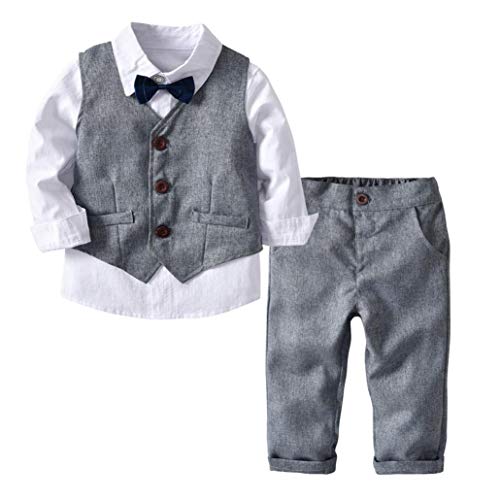 K-youth Conjunto de Cuatro Piezas para Bebé Niño 1-4 Años Ropa Niño y Niña Gentleman Camisa de Manga Larga Bowtie + Chaqueta + Pantalones Traje de Bautizo Fiesta Boda Ceremonia