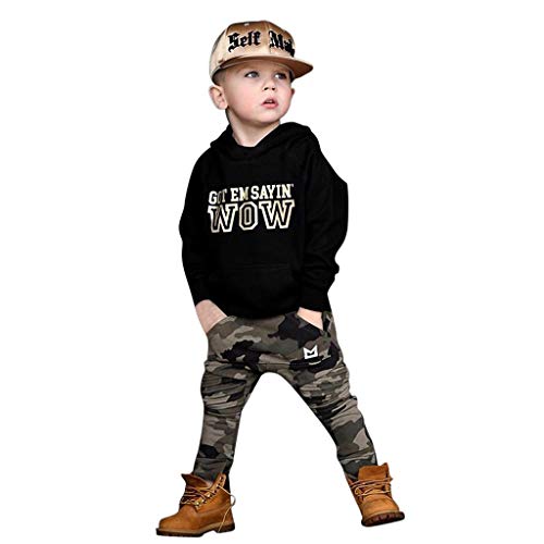 K-youth Ropa Bebé Niño Invierno Chandal Niño Conjuntos Bebe Niño Deportivas Traje Bautizo Recien Nacido Chico Ropa de Niñas Sudadera con Capucha Tops + Camuflaje Pantalones (Negro 2, 5-6 años)