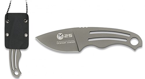 K25-32179- Cuchillo K25 Colgante Kydex. Hoja baño de Titanio. Tamaño Total 14.1 cm. Herramienta para Caza, Pesca, Camping, Outdoor, Supervivencia y Bushcraft