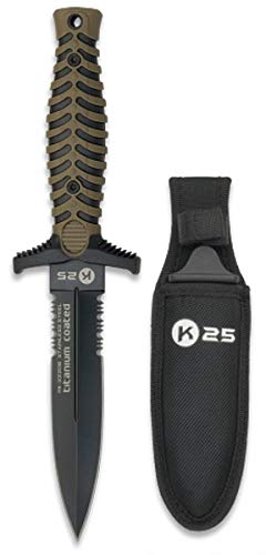 K25-32206- K25. Cuchillo Tit Coated con Funda. h: 12.5 - Herramienta para Caza, Pesca, Camping, Outdoor, Supervivencia y Bushcraft