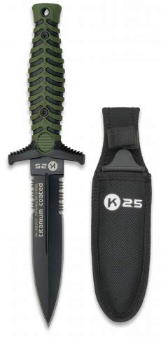 K25-32207 Cuchillo K25 con Funda Verde. h:12.5 Herramienta para Caza, Pesca, Camping, Outdoor, Supervivencia y Bushcraft + Portabotellas de regalo