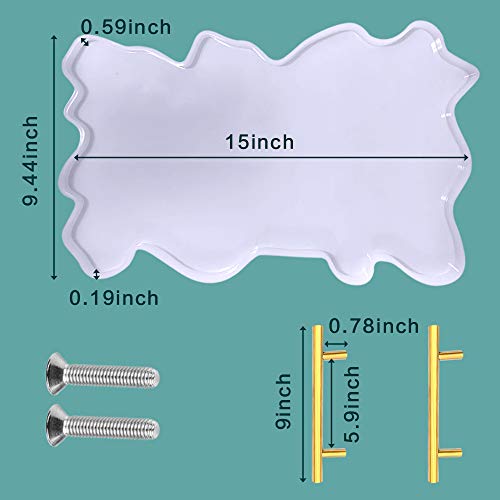 KAARI Moldes de bandeja de silicona de resina,Molde de coaster de fundición de resina epoxi DIY para moldear bandeja de agata artificial con 2 mango dorado