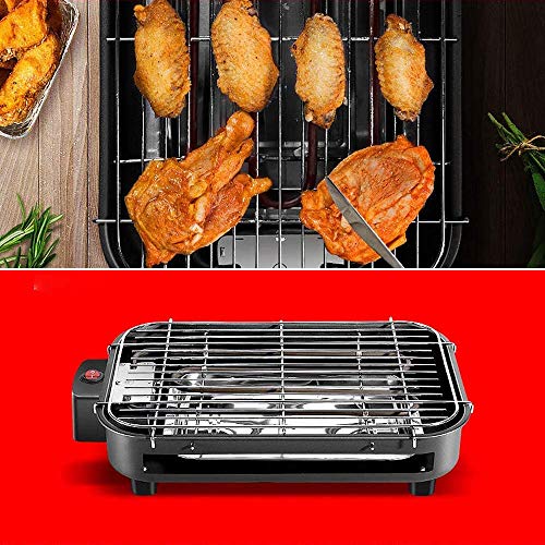 Kacsoo Barbacoa eléctrica de sobremesa 1300W con chasis Aislado para Barbacoa Interior y Exterior Negro