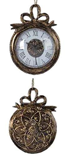 KAE - Juego de 2 Bolas para árbol de Navidad, diseño Vintage de Reloj de Bolsillo, Metal, 13 cm