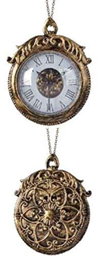 KAE - Juego de 2 Bolas para árbol de Navidad, diseño Vintage de Reloj de Bolsillo, Metal, 13 cm