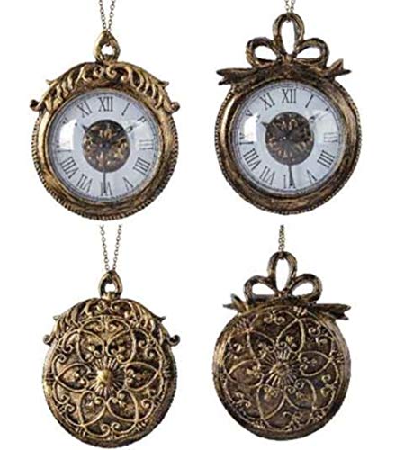 KAE - Juego de 2 Bolas para árbol de Navidad, diseño Vintage de Reloj de Bolsillo, Metal, 13 cm