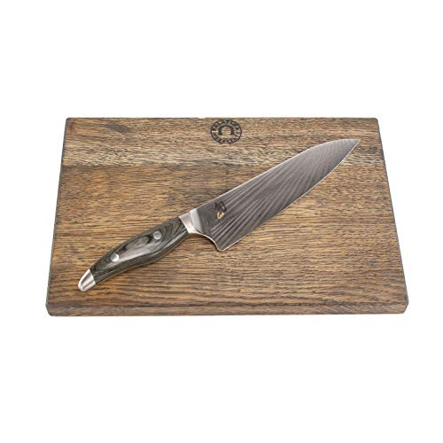 Kai Shun Nagare NDC-0706 - Cuchillo de cocina forjado a mano (72 capas de damasco, hoja de 20 cm, incluye tabla de cortar de roble, 35 x 25 cm), color gris